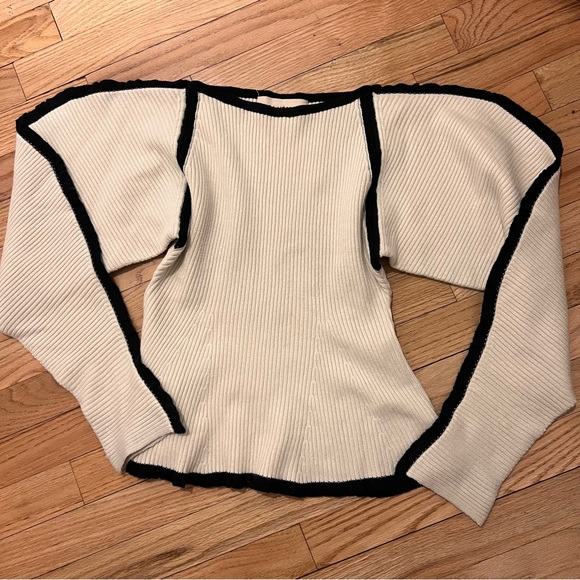 Mara Hoffman Nova Sweater in Ivory Ribbed Puff Sleeve Knit Stretch Pullover - Picture 4 of 7